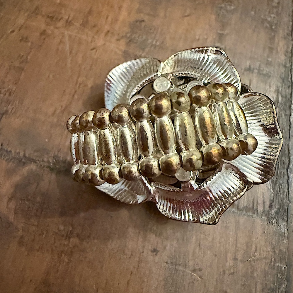 Bold Black Flower Statement Stretch Ring Rhinesto… - image 5